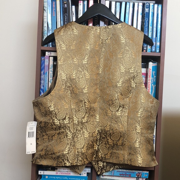 NWT Lauren Ralph Lauren Gold Paisley Metallic Brocade Vest Sz 14 - Picture 7 of 12